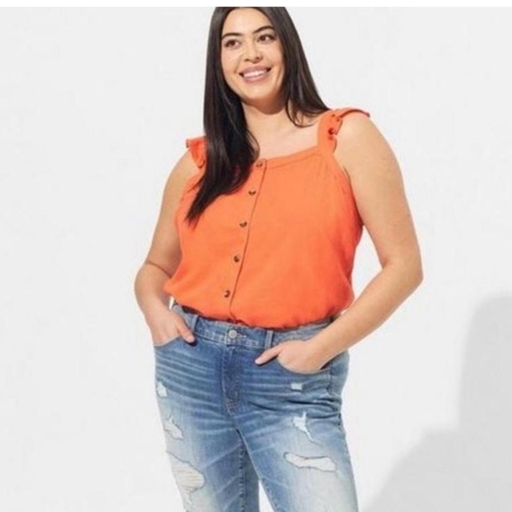Torrid Double Gauze Ruffle Button Front Tank Top